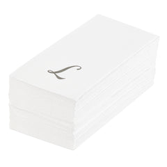 Luxenap Rectangle Silver Letter L White Paper Linen-Feel Guest Towel / Napkin - Air Laid, Cursive Font - 15 3/4