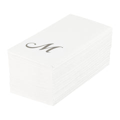 Luxenap Rectangle Silver Letter M White Paper Linen-Feel Guest Towel / Napkin - Air Laid, Cursive Font - 15 3/4