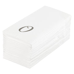 Luxenap Rectangle Silver Letter O White Paper Linen-Feel Guest Towel / Napkin - Air Laid, Cursive Font - 15 3/4