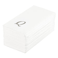 Luxenap Rectangle Silver Letter Q White Paper Linen-Feel Guest Towel / Napkin - Air Laid, Cursive Font - 15 3/4