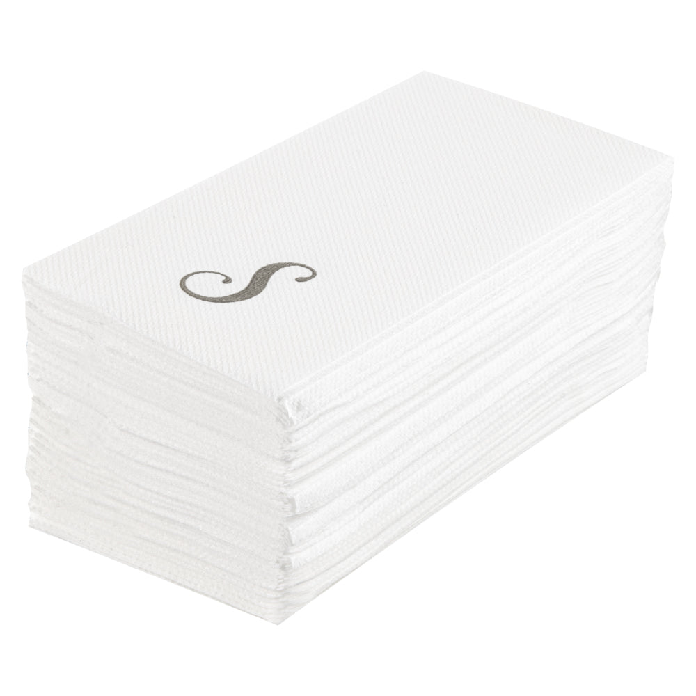 Luxenap Rectangle Silver Letter S White Paper Linen-Feel Guest Towel / Napkin - Air Laid, Cursive Font - 15 3/4" x 8" - 2000 count box