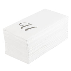 Luxenap Rectangle Silver Letter U White Paper Linen-Feel Guest Towel / Napkin - Air Laid, Cursive Font - 15 3/4