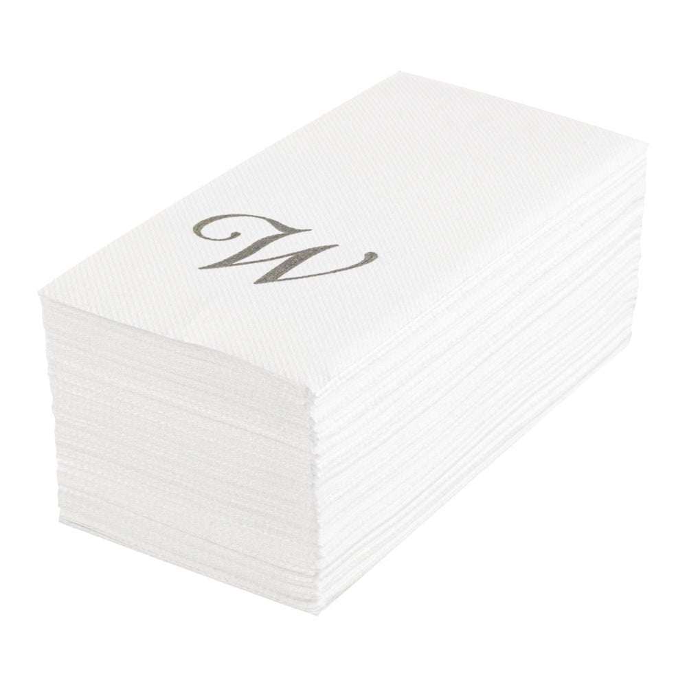 Luxenap Rectangle Silver Letter W White Paper Linen-Feel Guest Towel / Napkin - Air Laid, Cursive Font - 15 3/4" x 8" - 2000 count box