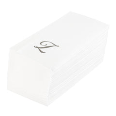 Luxenap Rectangle Silver Letter Z White Paper Linen-Feel Guest Towel / Napkin - Air Laid, Cursive Font - 15 3/4