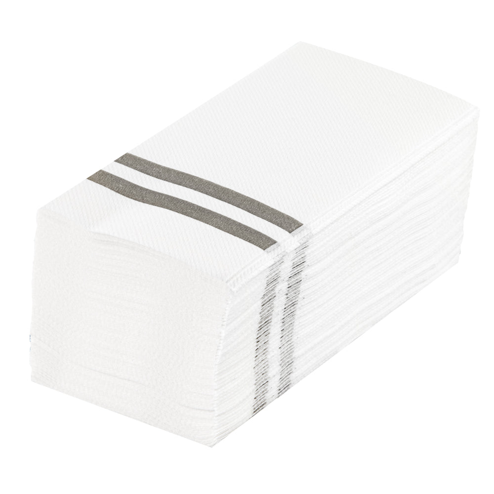 Luxenap Rectangle Silver Striped White Paper Linen-Feel Guest Towel / Napkin - Air Laid - 15 3/4" x 8" - 2000 count box