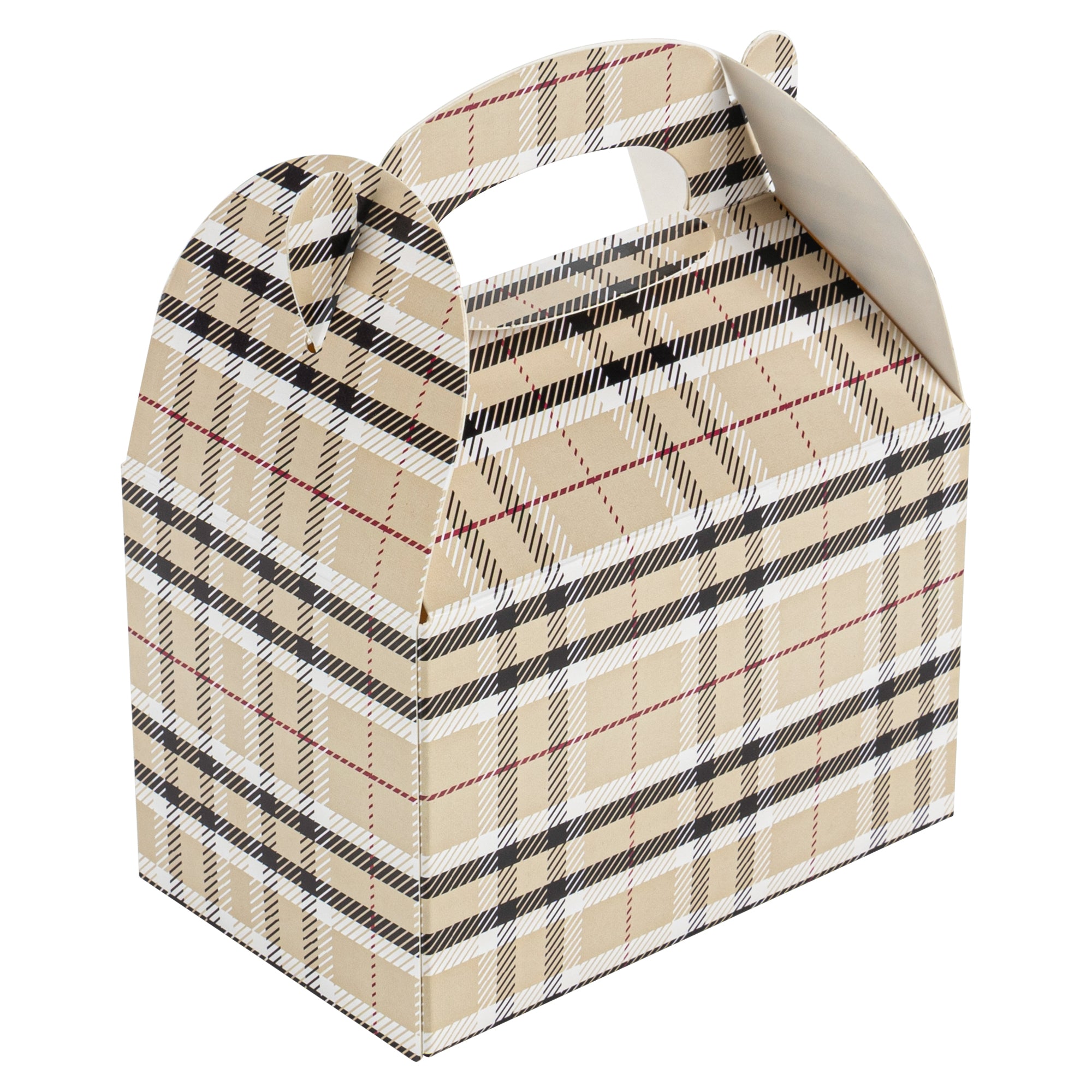 Bio Tek Plaid Paper Gable Box / Lunch Box - Compostable - 4" x 2 1/2" x 2 1/2" - 100 count box