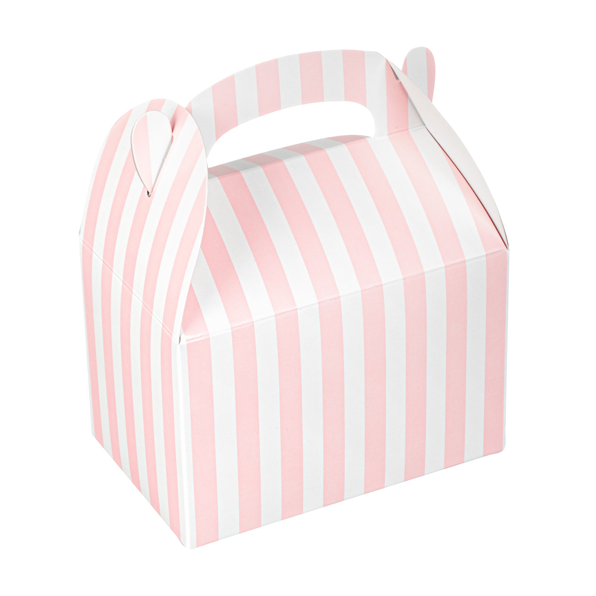 Bio Tek Pink & White Stripe Paper Gable Box / Lunch Box - Compostable - 4" x 2 1/2" x 2 1/2" - 100 count box