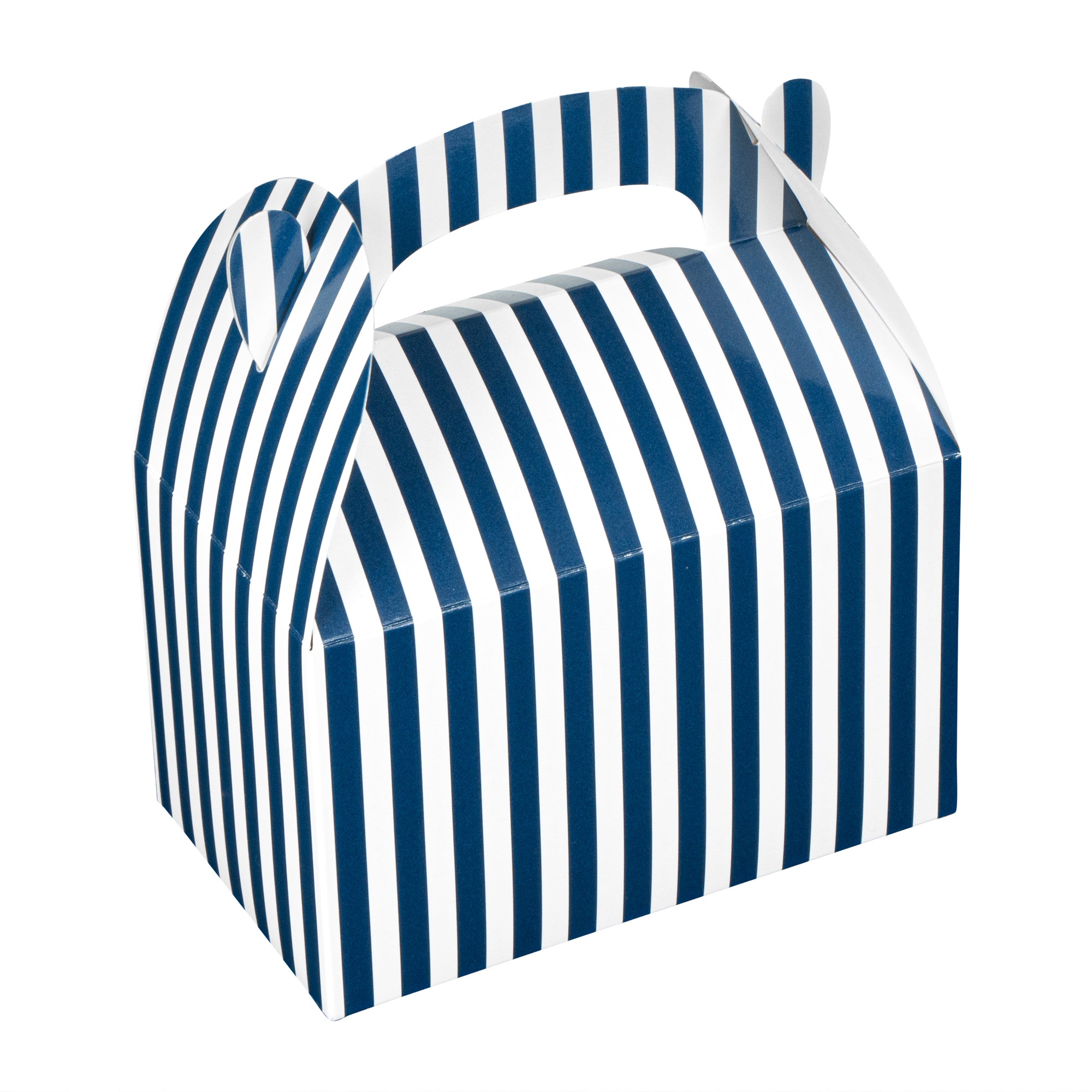 Bio Tek Blue & White Stripe Paper Gable Box / Lunch Box - Compostable - 6" x 3 1/2" x 3 1/2" - 100 count box