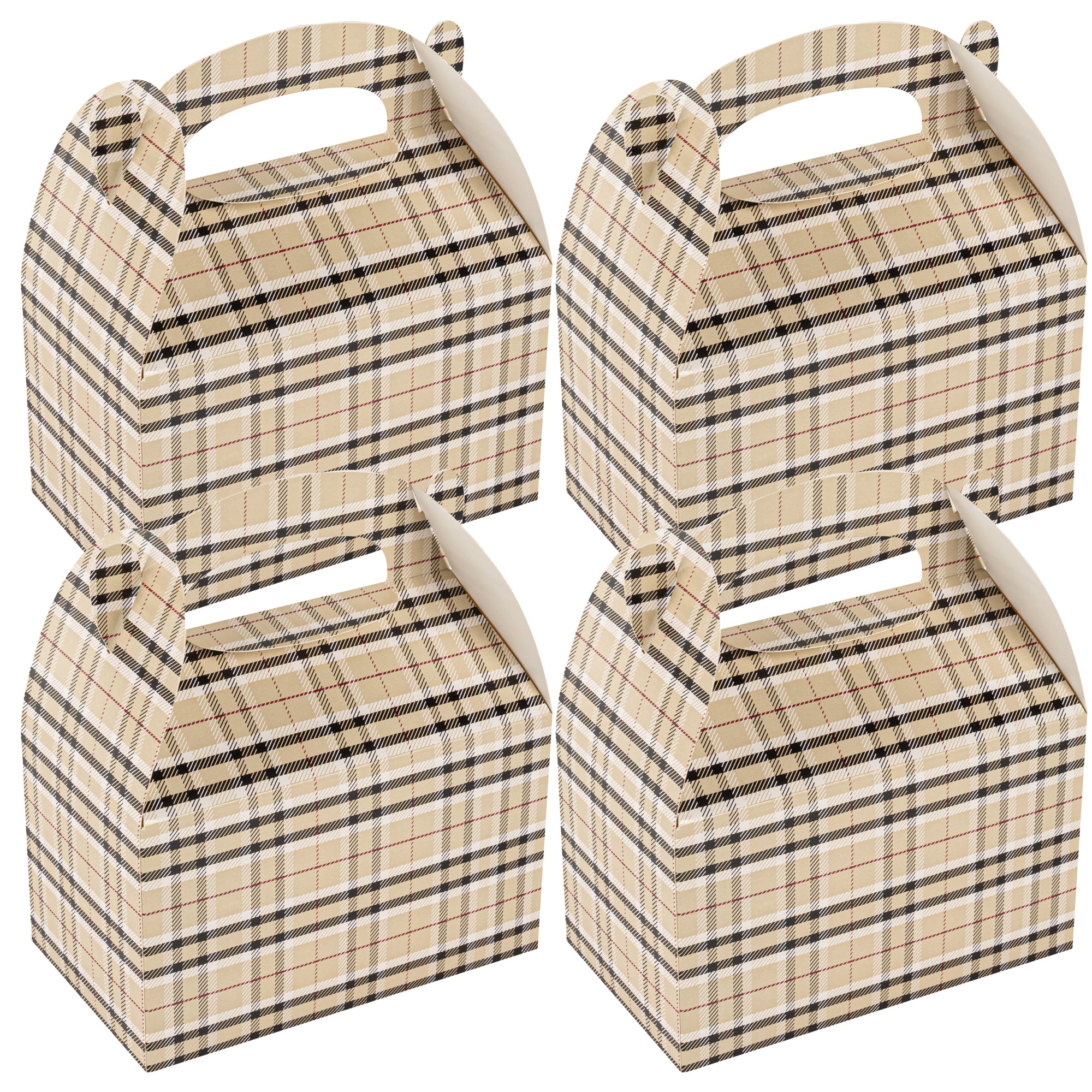 Bio Tek Plaid Paper Gable Box / Lunch Box - Compostable - 6" x 3 1/2" x 3 1/2" - 100 count box