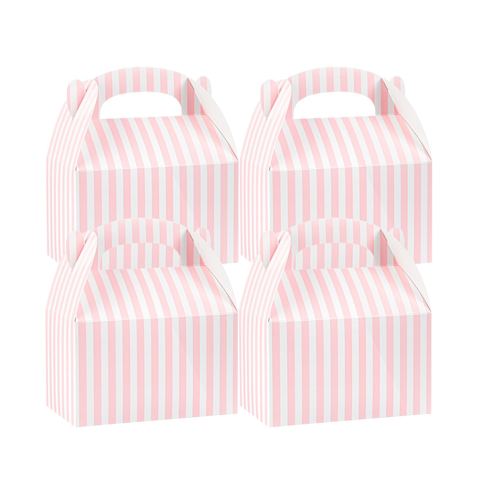 Bio Tek Pink & White Stripe Paper Gable Box / Lunch Box - Compostable - 6" x 3 1/2" x 3 1/2" - 100 count box