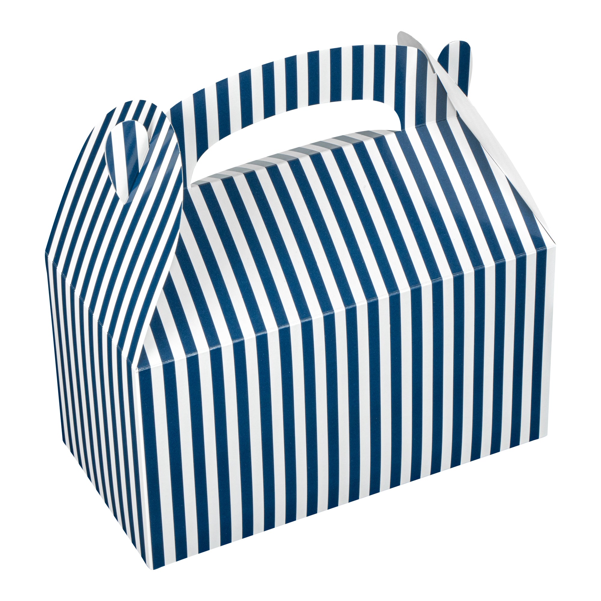 Bio Tek Blue & White Stripe Paper Gable Box / Lunch Box - Compostable - 9 1/2" x 5" x 5" - 100 count box