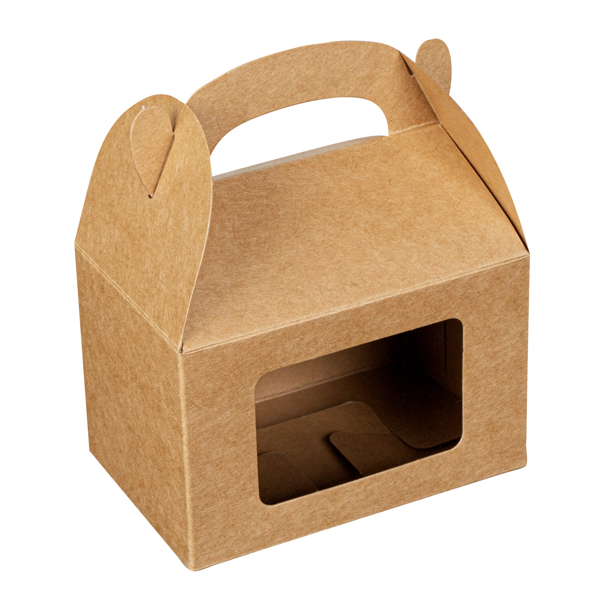 Bio Tek Kraft Paper Gable Box / Lunch Box - Greaseproof, with Window - 4" x 2 1/2" x 2 1/2" - 100 count box