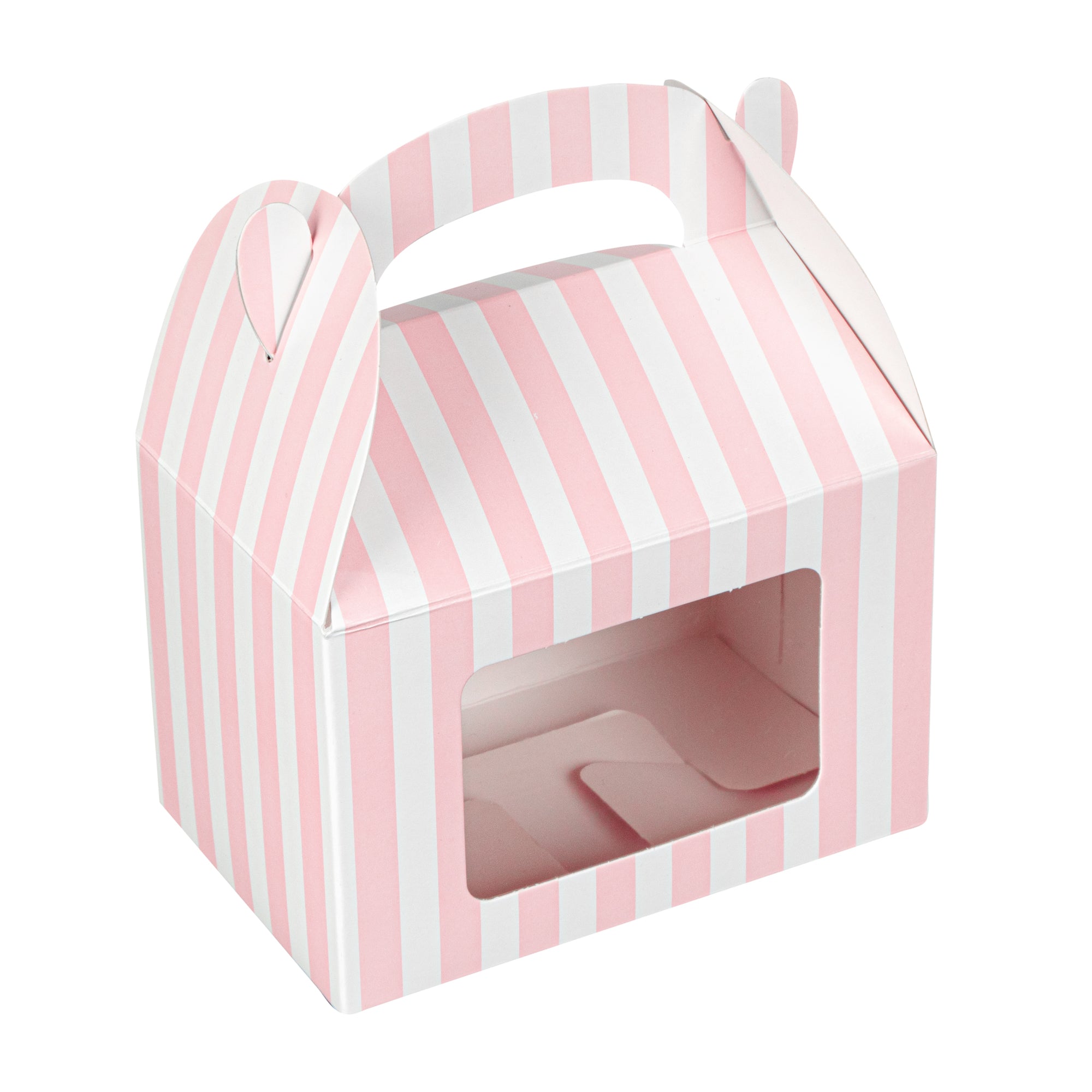 Bio Tek Pink & White Stripe Paper Gable Box / Lunch Box - with Window - 4" x 2 1/2" x 2 1/2" - 100 count box