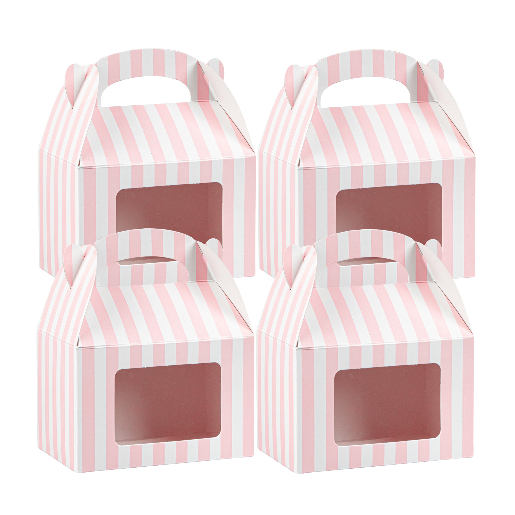 Bio Tek Pink & White Stripe Paper Gable Box / Lunch Box - with Window - 4" x 2 1/2" x 2 1/2" - 100 count box