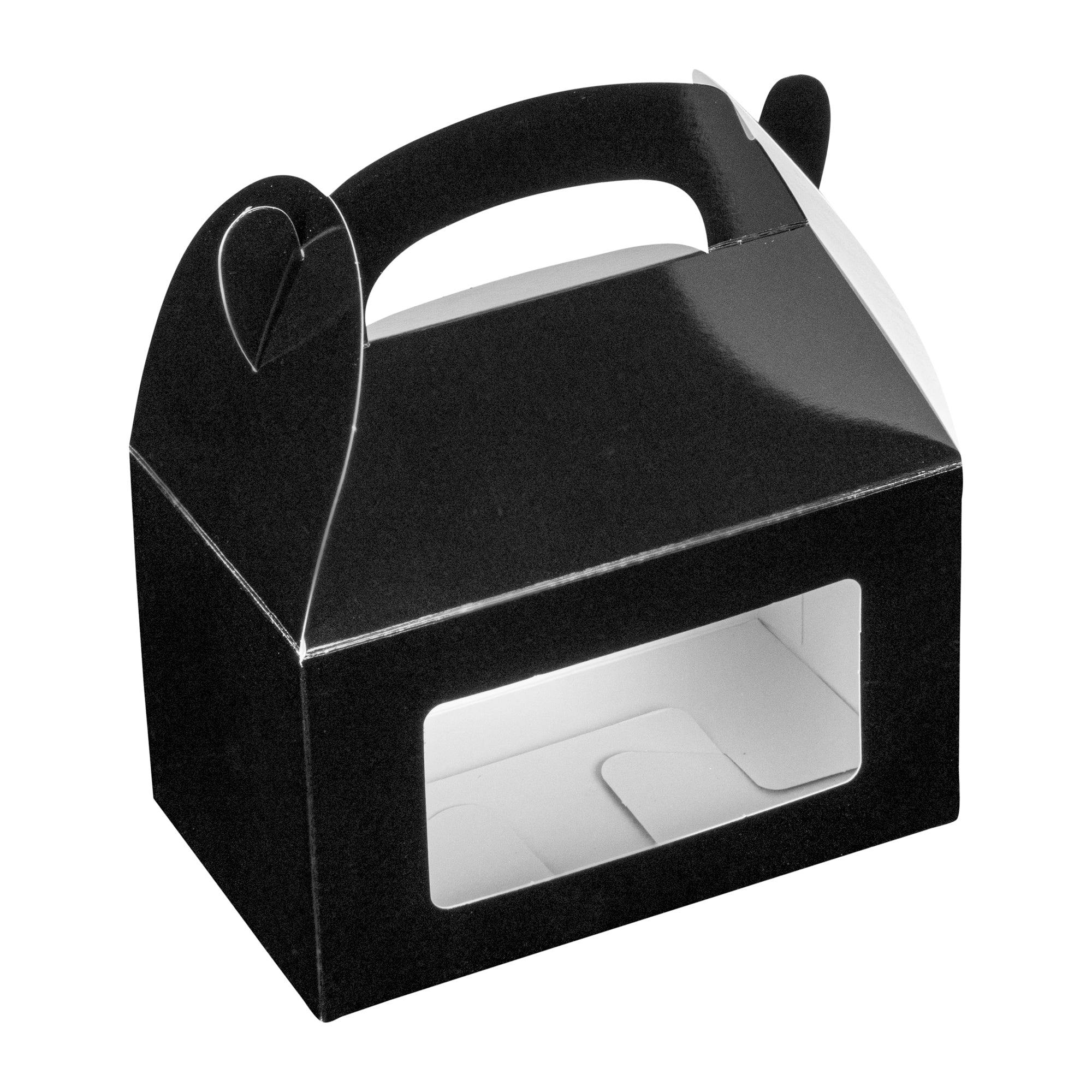 Bio Tek Black Paper Gable Box / Lunch Box - Greaseproof, with Window - 6" x 3 1/2" x 3 1/2" - 100 count box