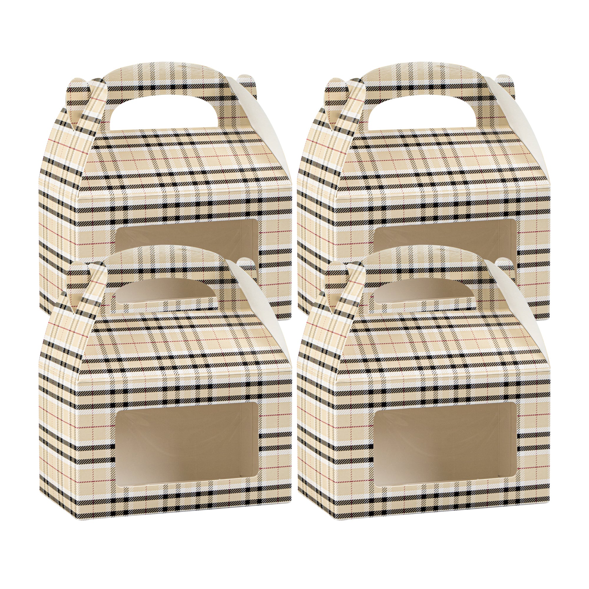 Bio Tek Plaid Paper Gable Box / Lunch Box - with Window - 6" x 3 1/2" x 3 1/2" - 100 count box