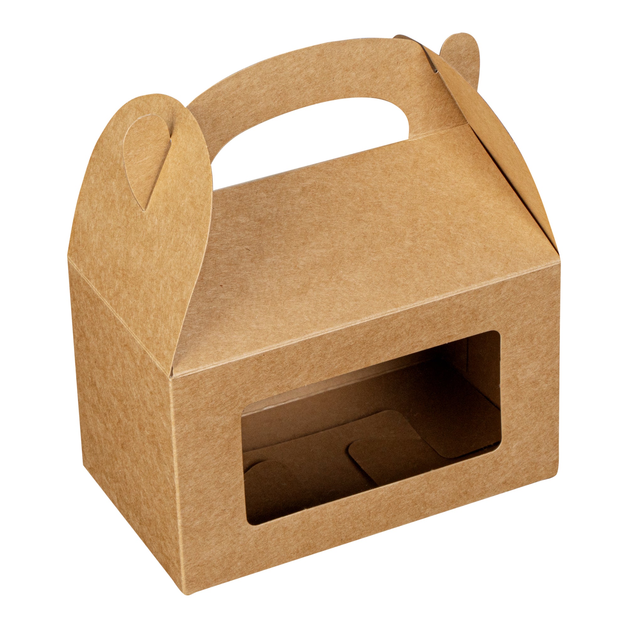 Bio Tek Kraft Paper Gable Box / Lunch Box - Greaseproof, with Window - 6" x 3 1/2" x 3 1/2" - 100 count box