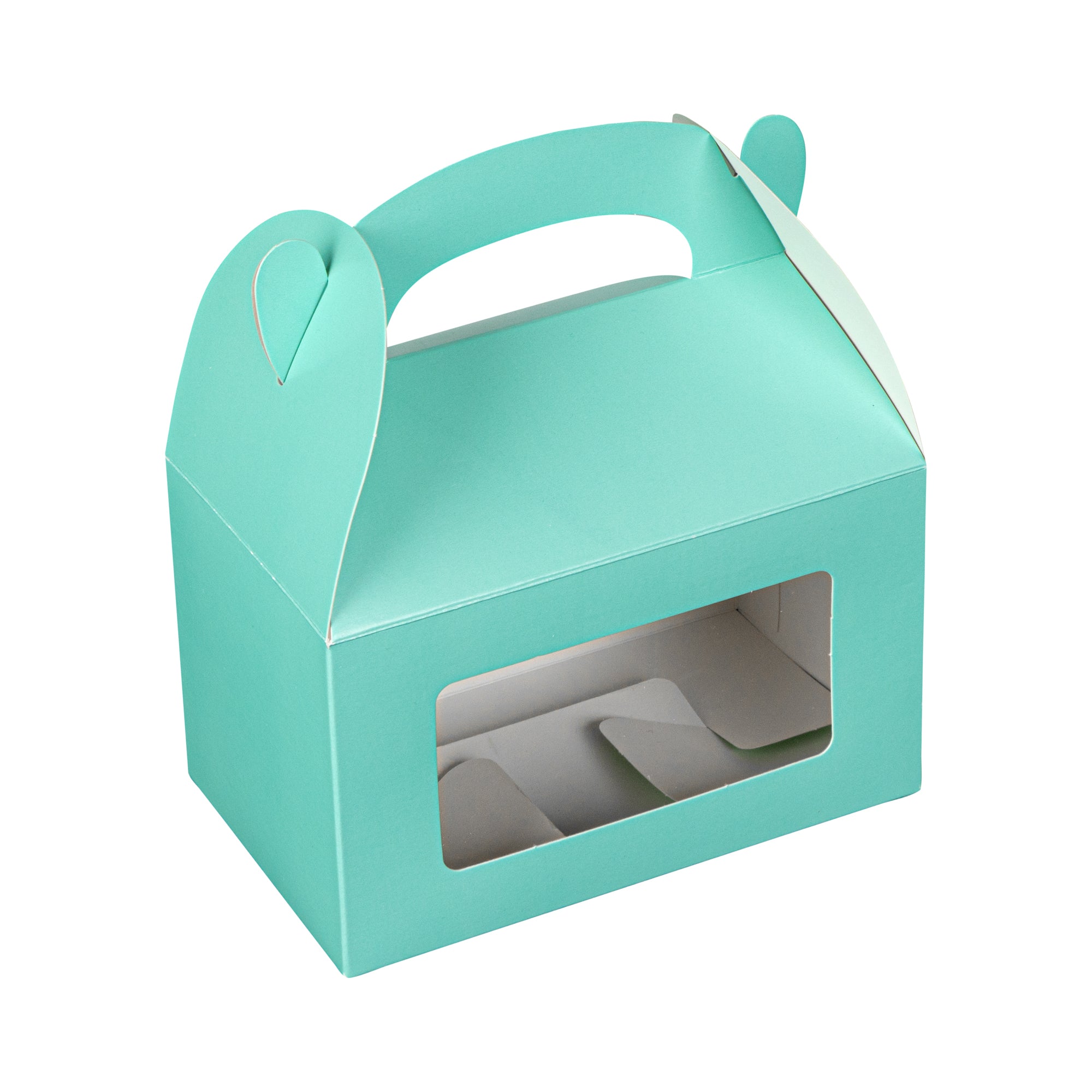 Bio Tek Turquoise Paper Gable Box / Lunch Box - with Window - 6" x 3 1/2" x 3 1/2" - 100 count box