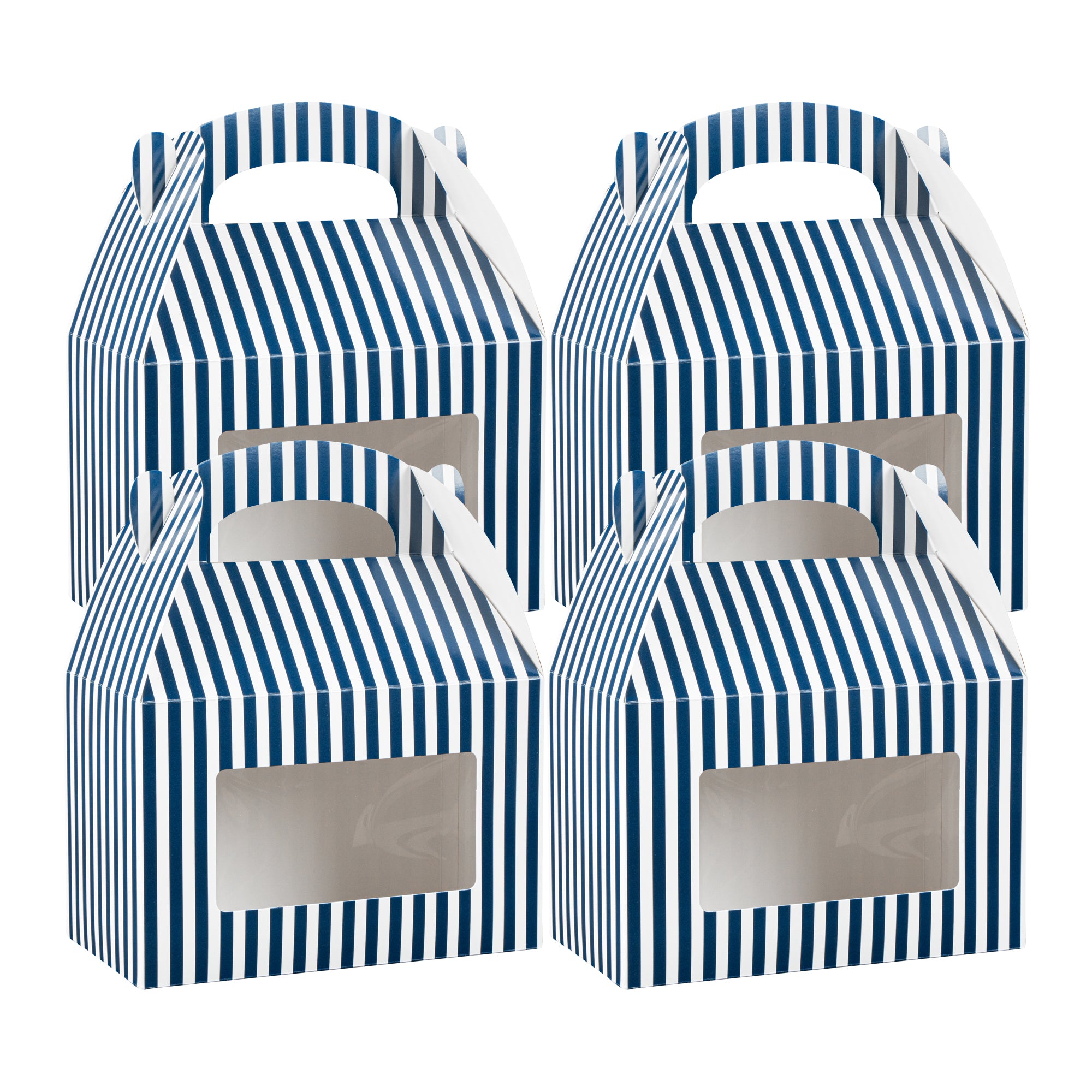 Bio Tek Blue & White Stripe Paper Gable Box / Lunch Box - with Window - 8 1/2" x 4 3/4" x 5 1/2" - 100 count box