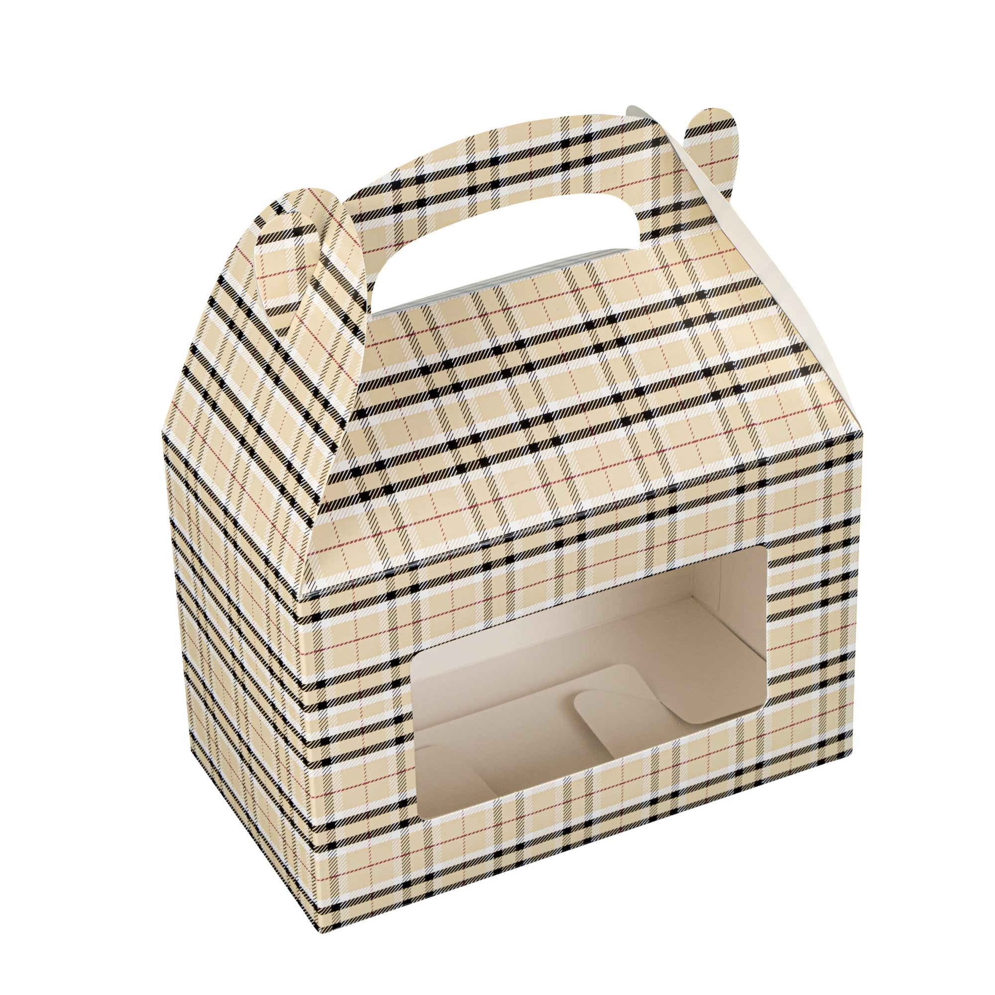 Bio Tek Plaid Paper Gable Box / Lunch Box - with Window - 8 1/2" x 4 3/4" x 5 1/2" - 100 count box