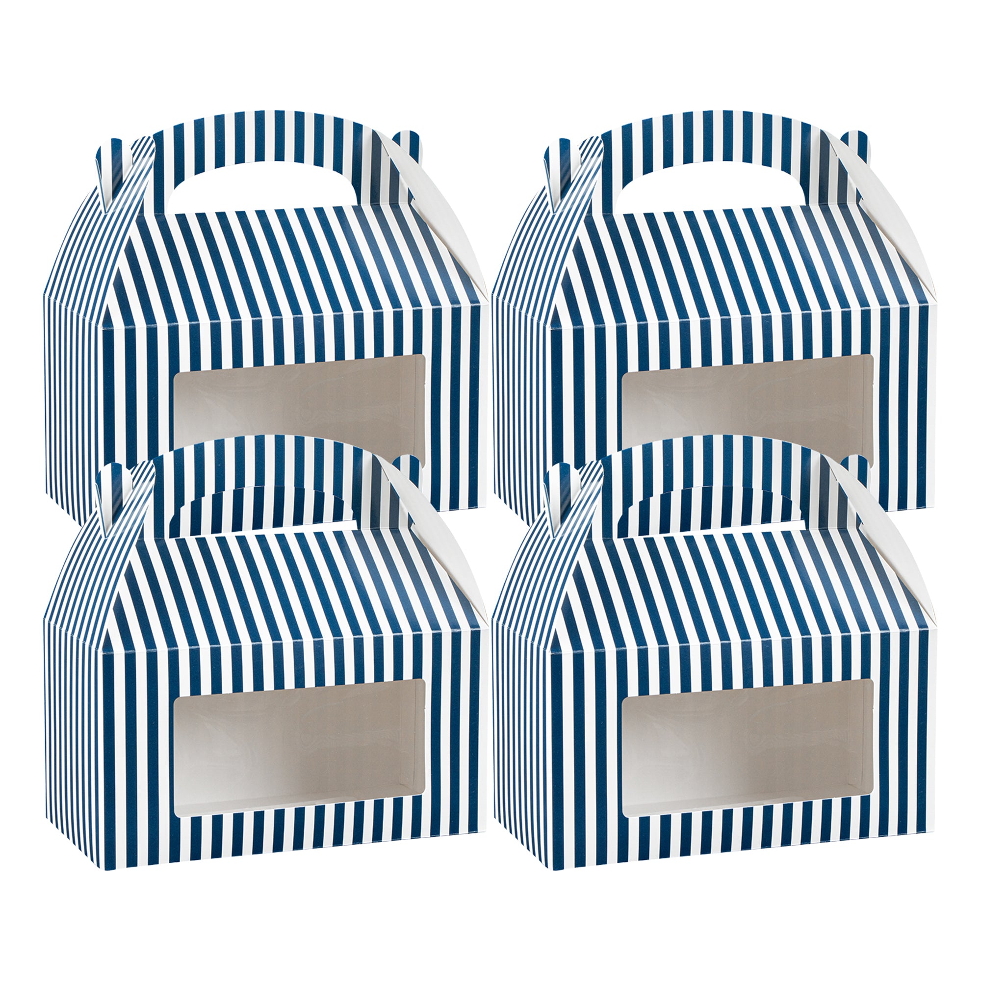 Bio Tek Blue & White Stripe Paper Gable Box / Lunch Box - with Window - 9 1/2" x 5" x 5" - 100 count box