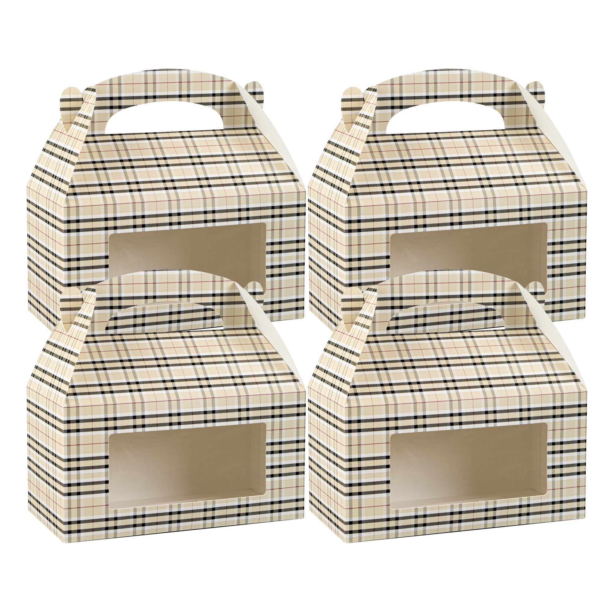 Bio Tek Plaid Paper Gable Box / Lunch Box - with Window - 9 1/2" x 5" x 5" - 100 count box