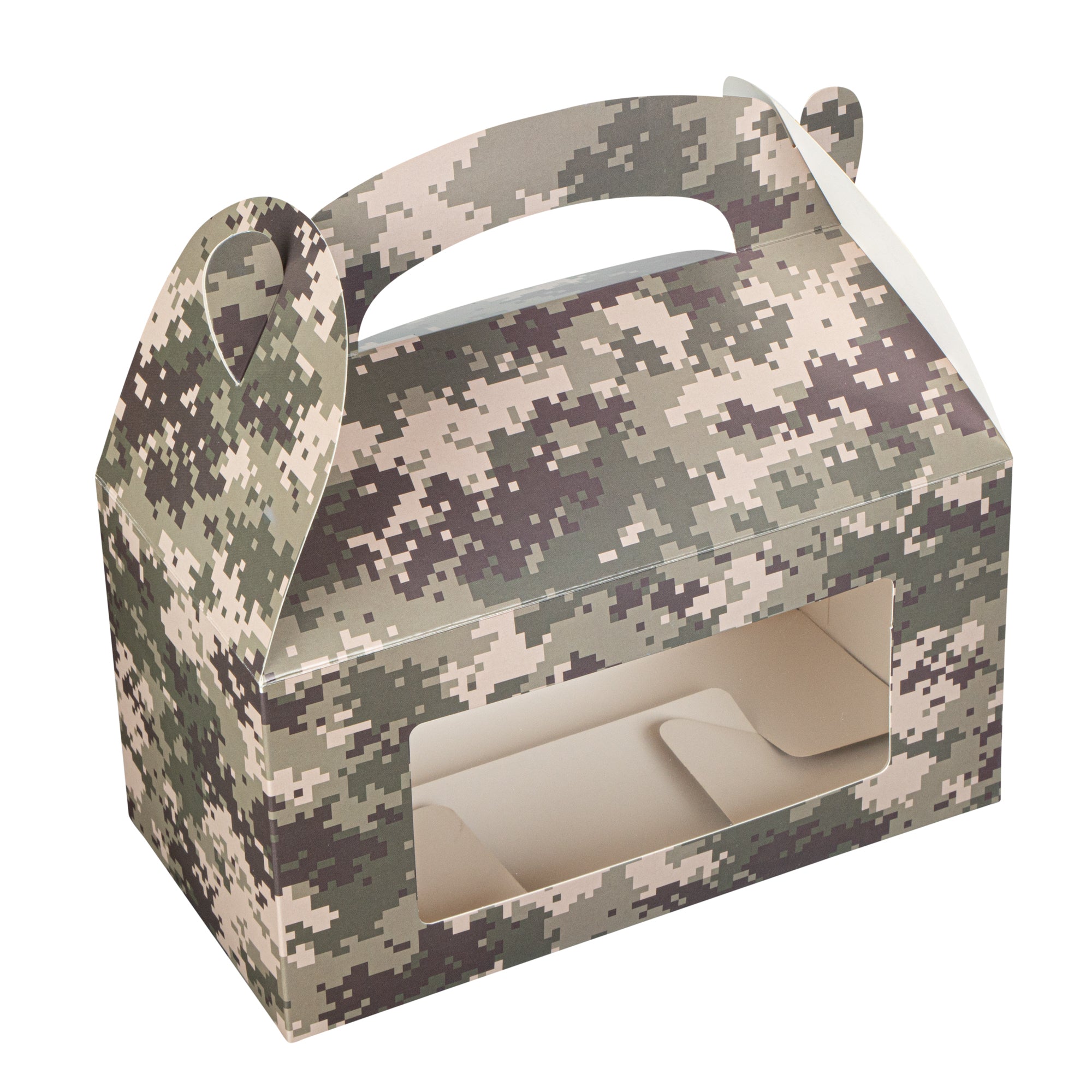 Bio Tek Camouflage Paper Gable Box / Lunch Box - with Window - 9 1/2" x 5" x 5" - 100 count box