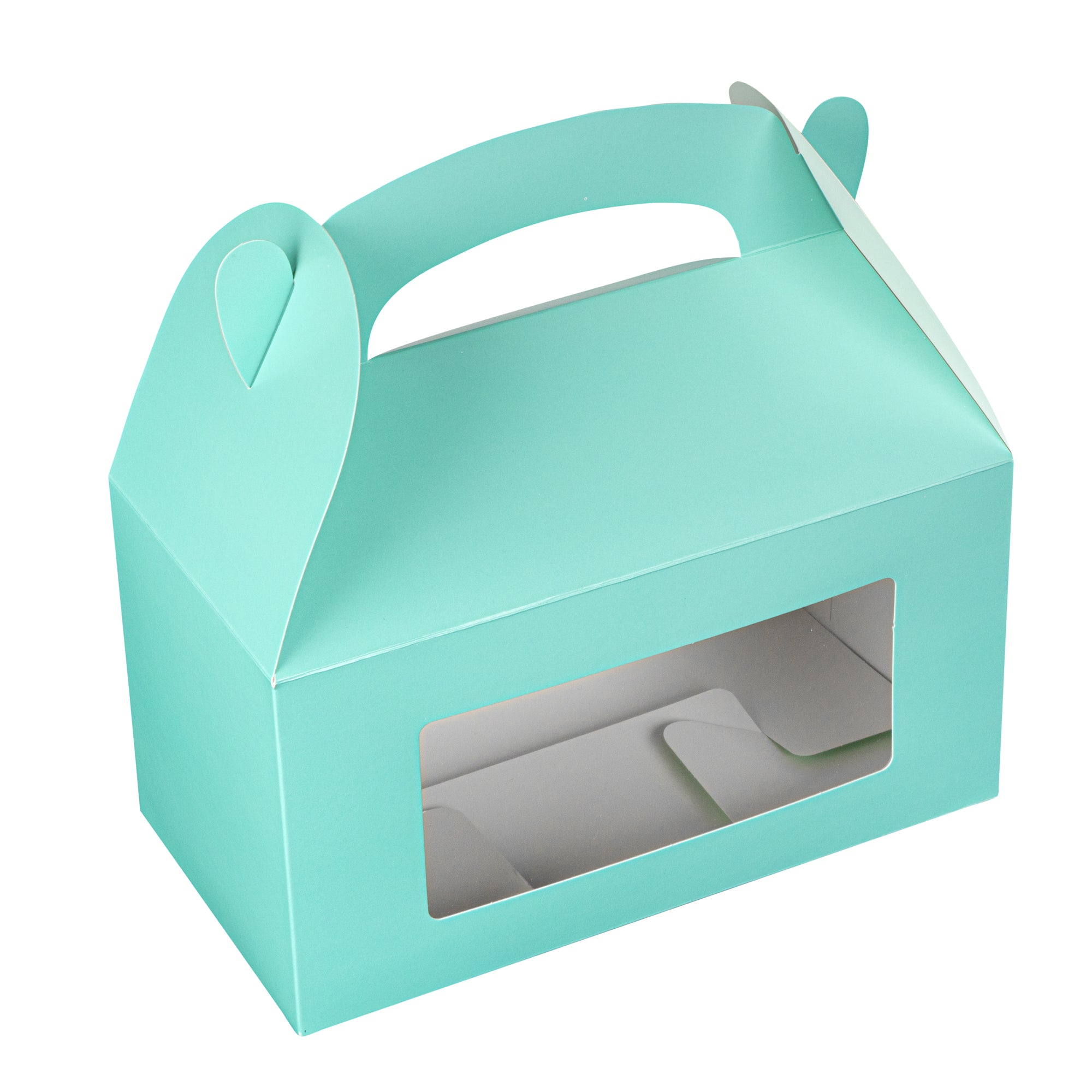 Bio Tek Turquoise Paper Gable Box / Lunch Box - with Window - 9 1/2" x 5" x 5" - 100 count box