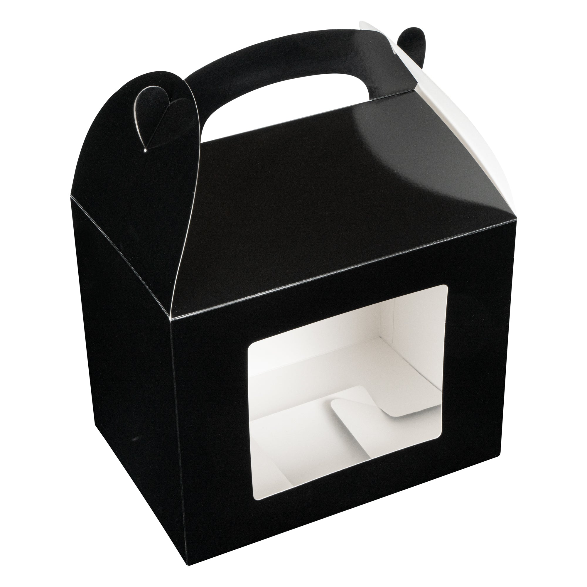 Bio Tek Black Paper Gable Box / Lunch Box - Greaseproof, with Window - 10" x 7" x 8" - 100 count box