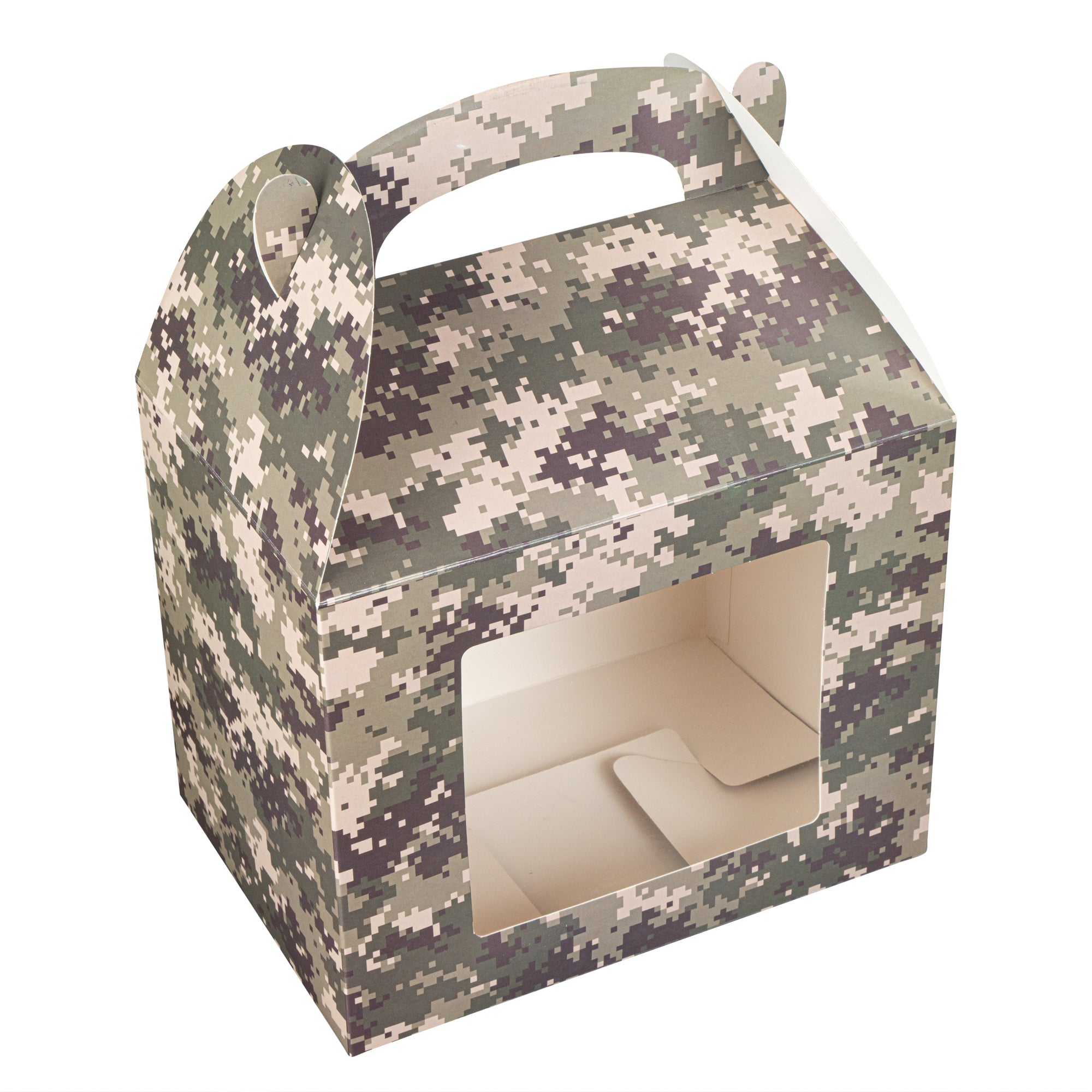 Bio Tek Camouflage Paper Gable Box / Lunch Box - with Window - 10" x 7" x 8" - 100 count box