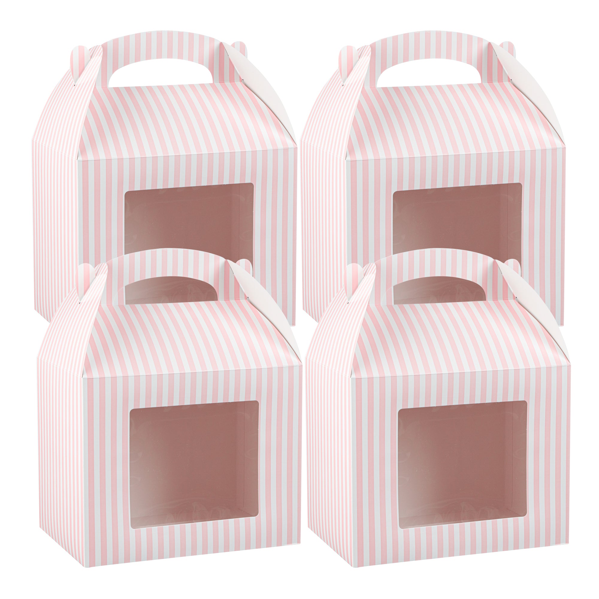 Bio Tek Pink & White Stripe Paper Gable Box / Lunch Box - with Window - 10" x 7" x 8" - 100 count box