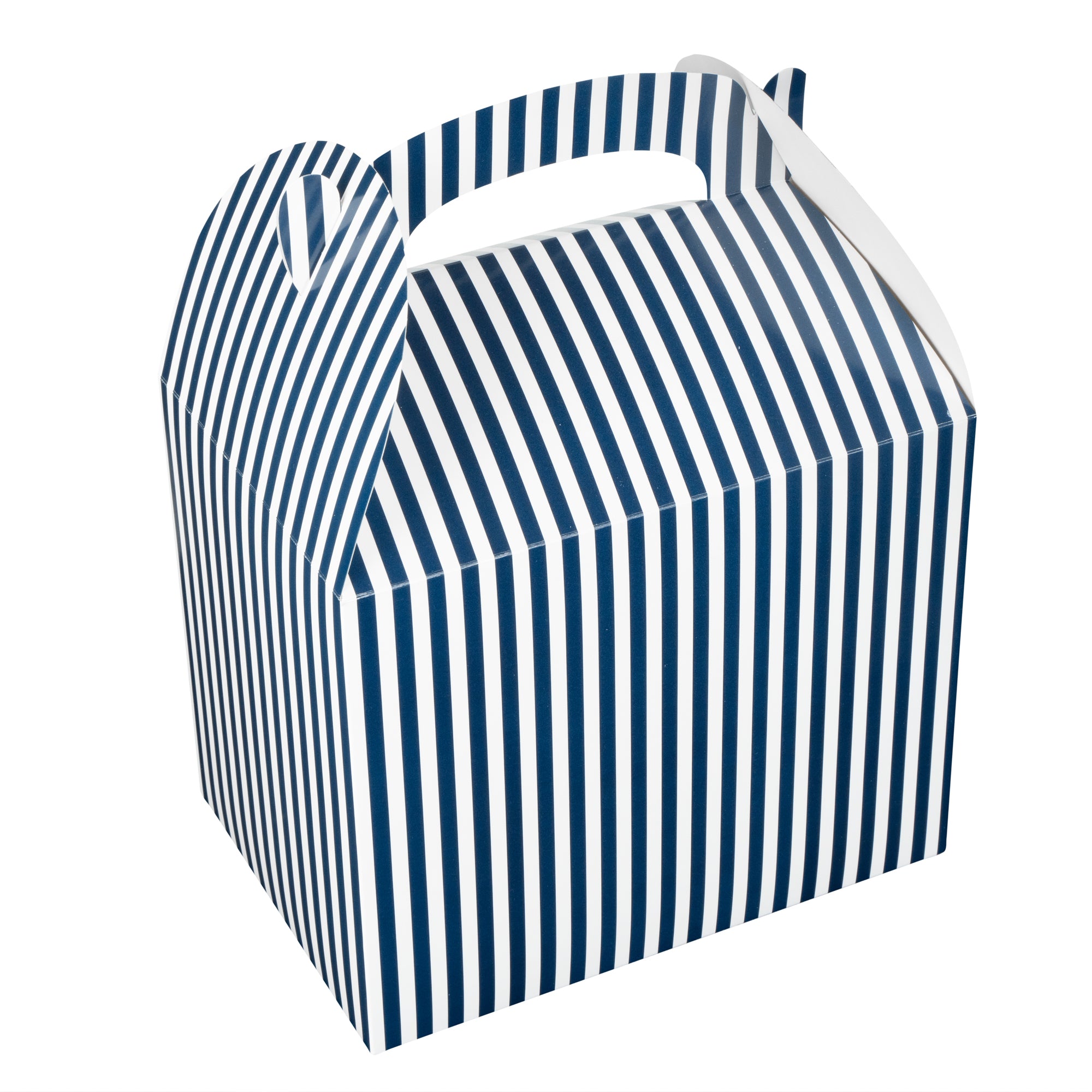 Bio Tek Blue & White Stripe Paper Gable Box / Lunch Box - Compostable - 10" x 7" x 8" - 100 count box