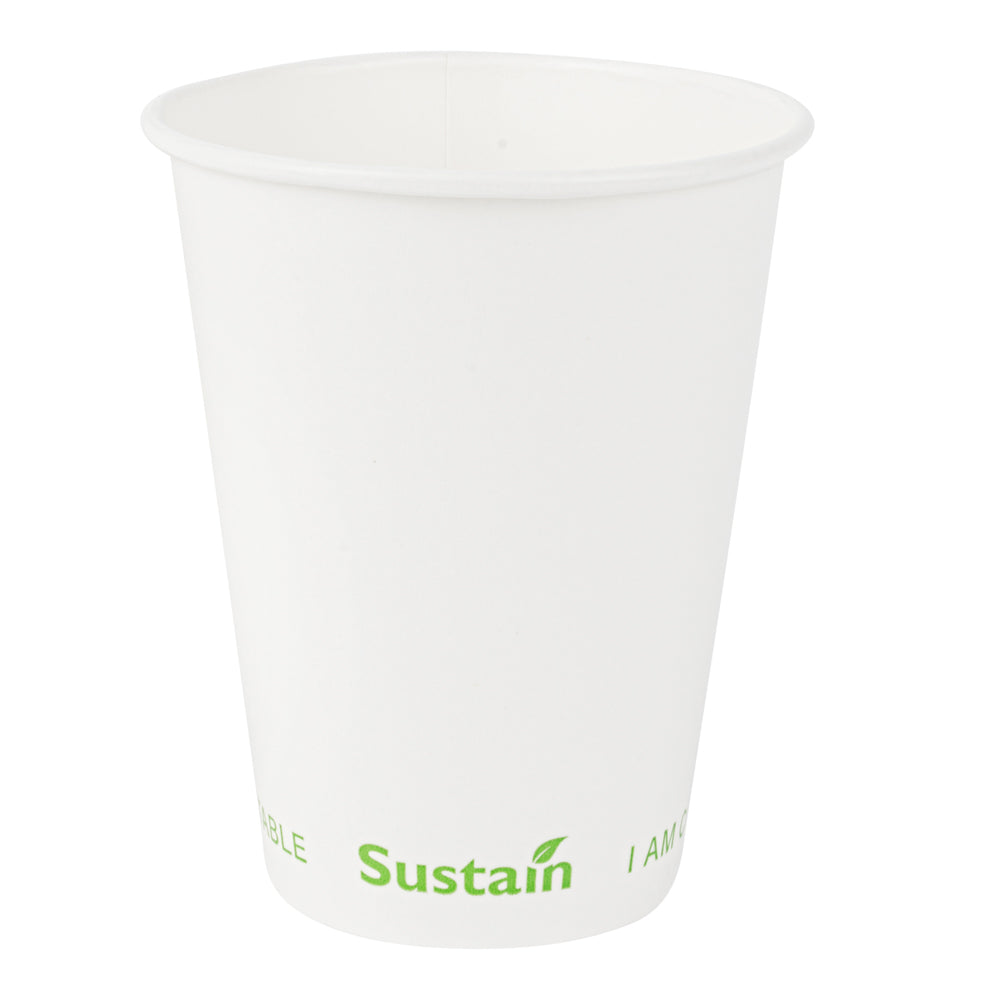 Sustain 12 oz White Paper Cold Cup - PLA Lining, Compostable - 3 1/2" x 3 1/2" x 4 1/4" - 1000 count box