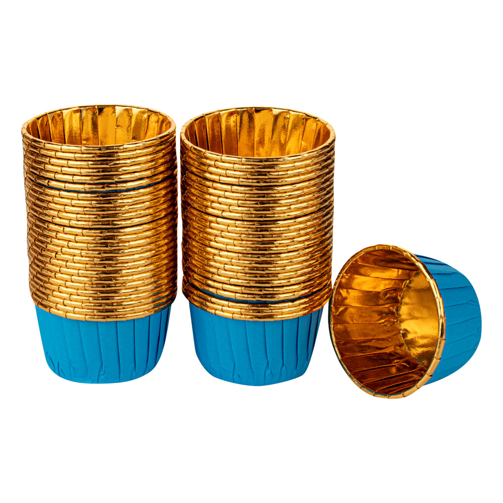 Panificio 3.5 oz Round Blue Foil Paper Baking Cup - Lids Available - 2 3/4" x 2 3/4" x 1 1/2" - 500 count box