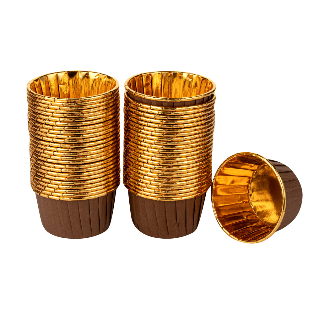 Panificio 3.5 oz Round Brown Foil Paper Baking Cup - Lids Available - 2 3/4" x 2 3/4" x 1 1/2" - 500 count box