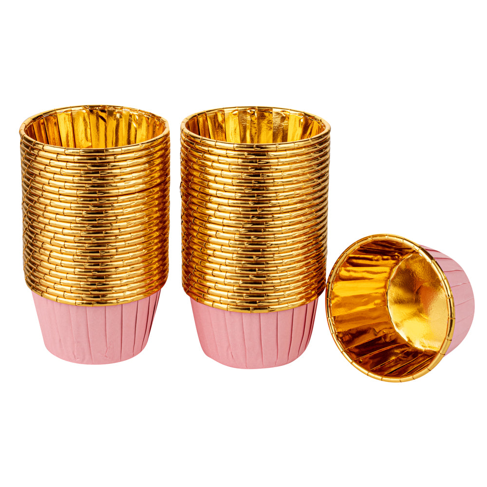 Panificio 3.5 oz Round Pink Foil Paper Baking Cup - Lids Available - 2 3/4" x 2 3/4" x 1 1/2" - 500 count box