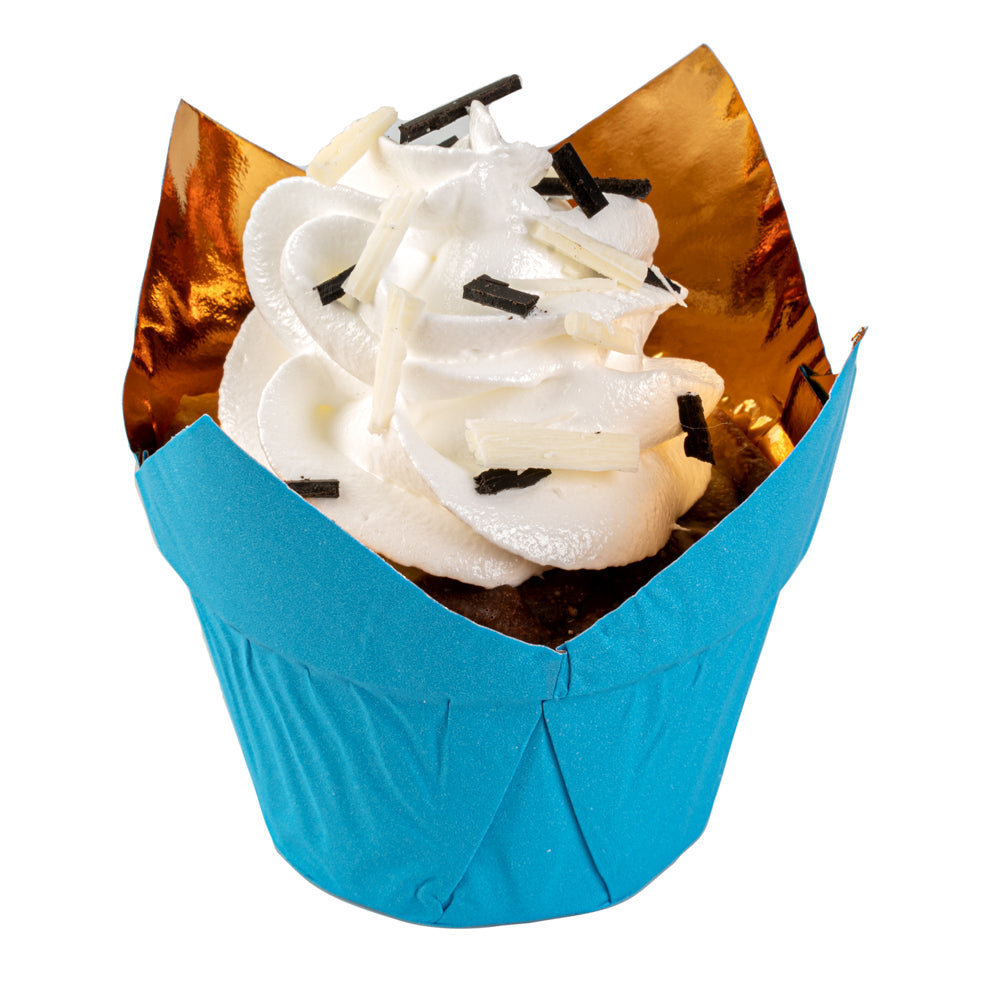 Panificio 3.9 oz Blue Foil Paper Tulip Baking Cup - 3 1/4" x 3 1/4" x 2 3/4" - 500 count box