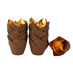 Panificio 3.9 oz Brown Foil Paper Tulip Baking Cup - 3 1/4