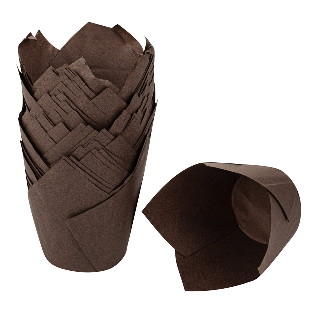 Panificio 3.5 oz Brown Paper Tulip Baking Cup - Greaseproof - 3 1/4" x 3 1/4" x 3 1/4" - 500 count box