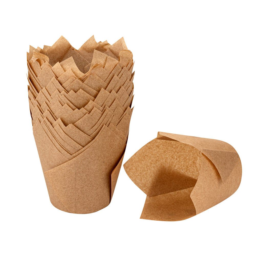 Panificio 3.5 oz Kraft Paper Tulip Baking Cup - Greaseproof - 3 1/4" x 3 1/4" x 3 1/4" - 500 count box