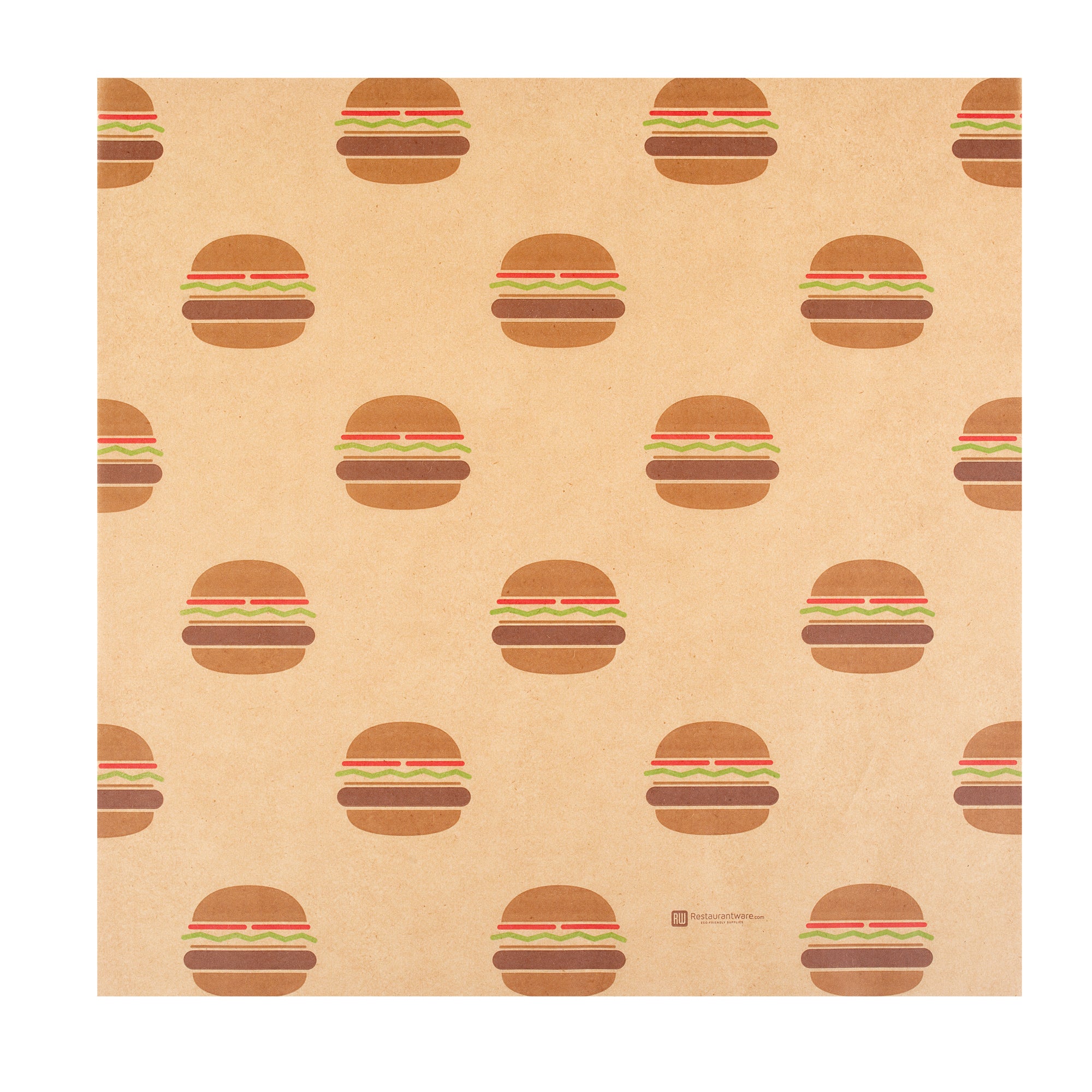 RW Base No PFAS Added Kraft Paper Food Wrap and Fry Basket Liner - Mini Burger, Greaseproof - 12" x 12" - 2000 count box