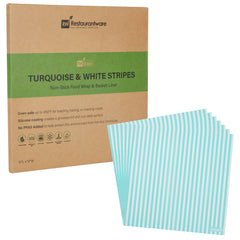 RW Base No PFAS Added Turquoise and White Stripe Paper Bakery Wrap and Basket Liner - Greaseproof - 12