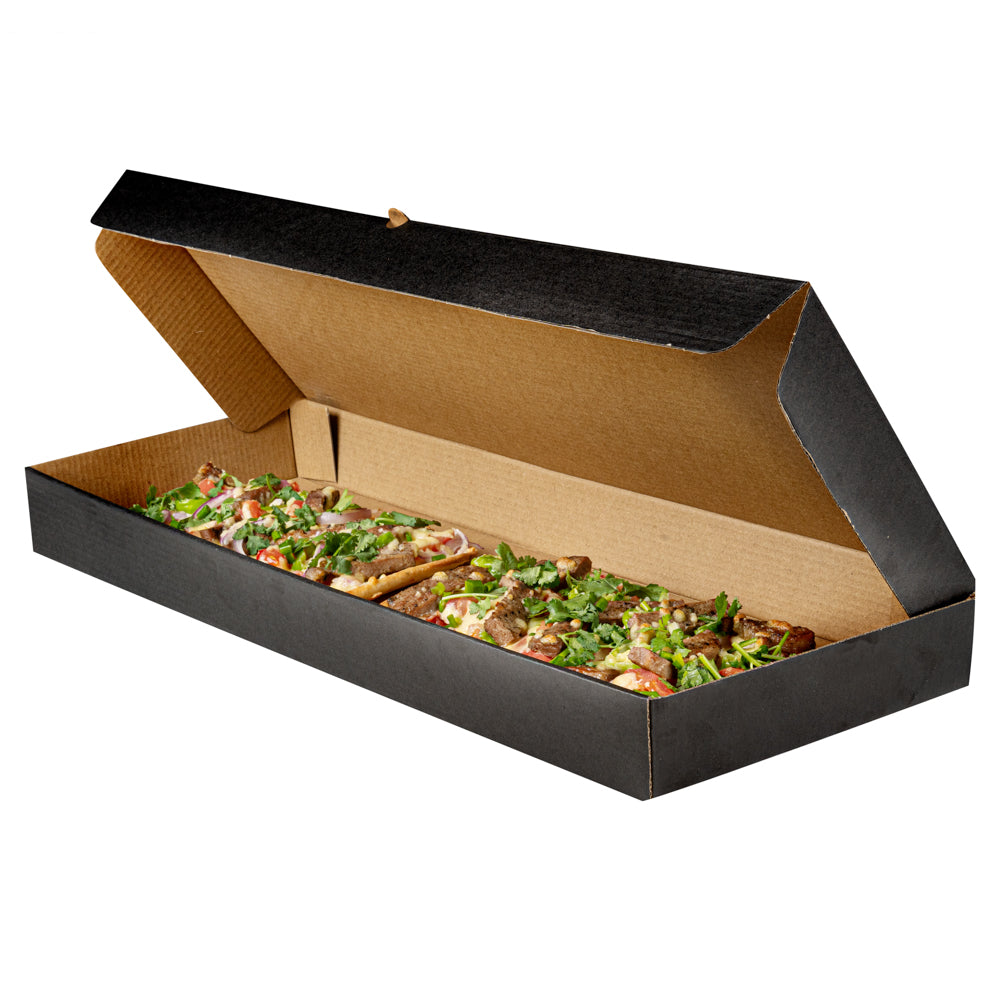 Eco Pie Kraft and Black Paper Corrugated Flatbread Box - 24" x 12" x 2" - 50 count box