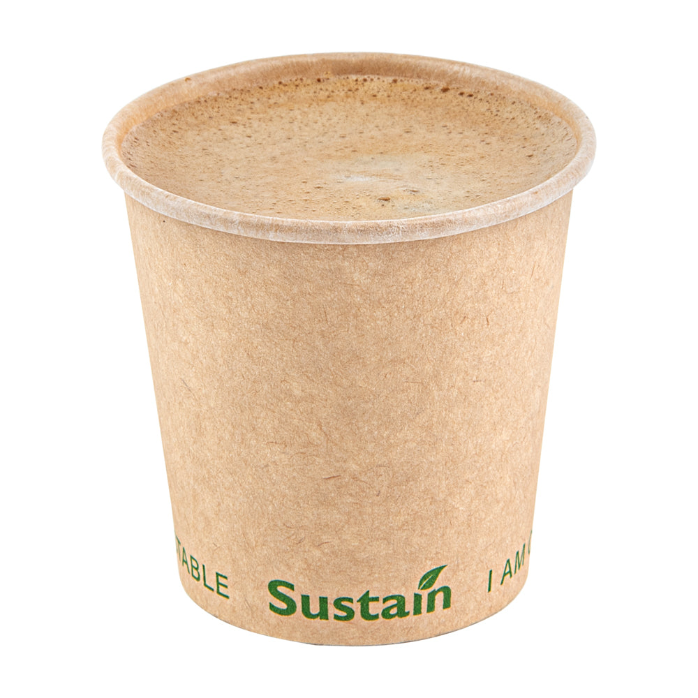 Sustain 4 oz Kraft Paper Coffee Cup - PLA Lining, Compostable, Single Wall - 2 1/2" x 2 1/2" x 2 1/4" - 1000 count box