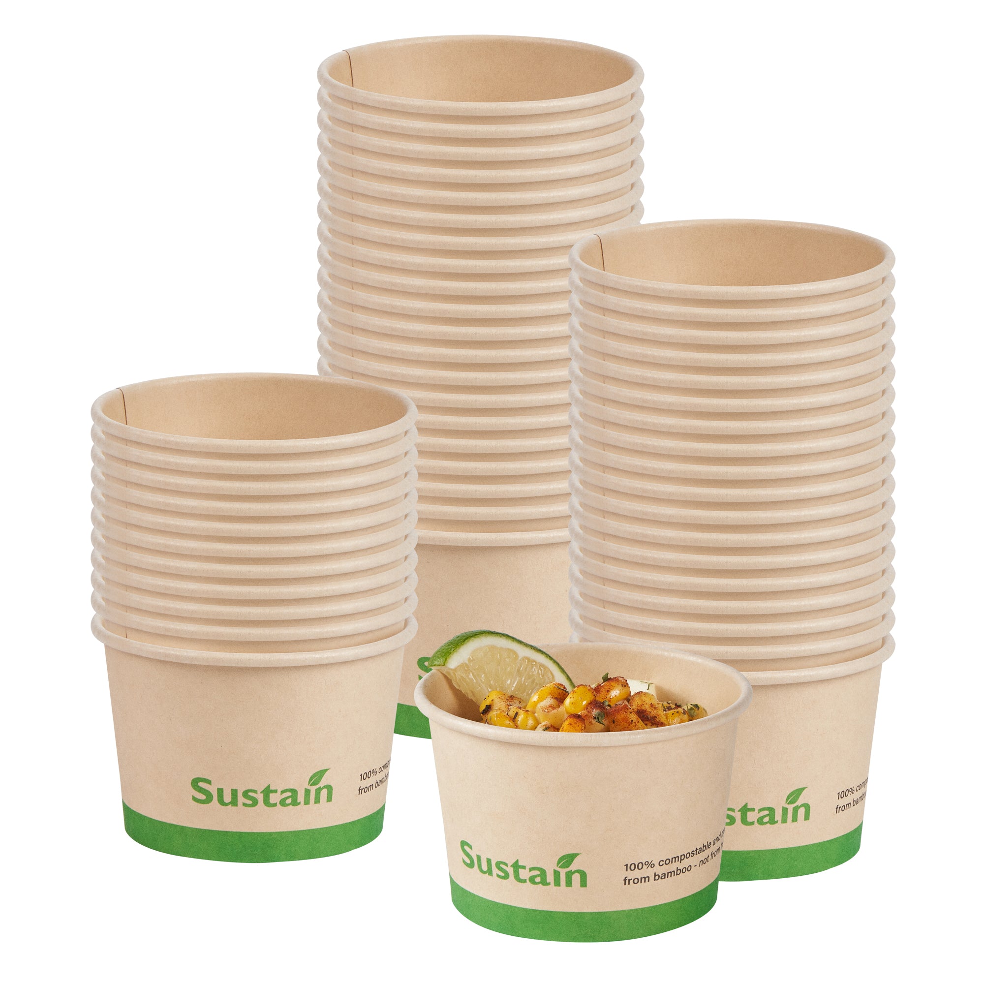 Sustain 4 oz Round Bamboo Paper To Go Cup - with PLA Lining, Compostable - 3" x 3" x 2 1/2" - 200 count box