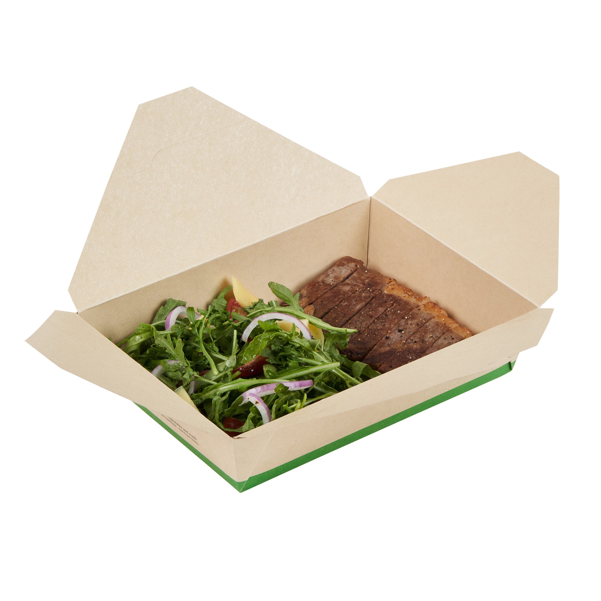 Sustain 49 oz Rectangle Bamboo Paper #2 Bio Box Take Out Container - with PLA Lining, Compostable - 8 1/2" x 6 1/4" x 2" - 200 count box