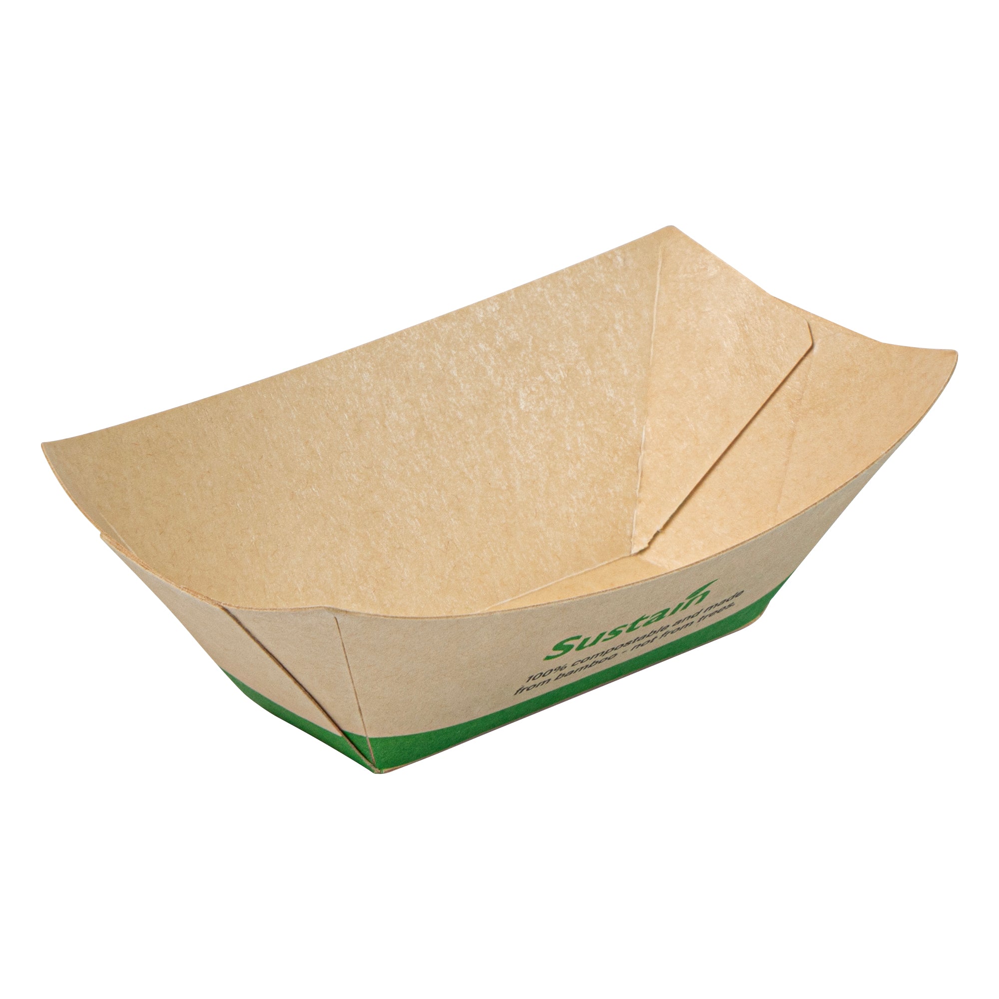 Sustain 2 oz Bamboo Paper Boat - with PLA Lining, Compostable - 2" x 3/4" x 1 1/4" - 400 count box