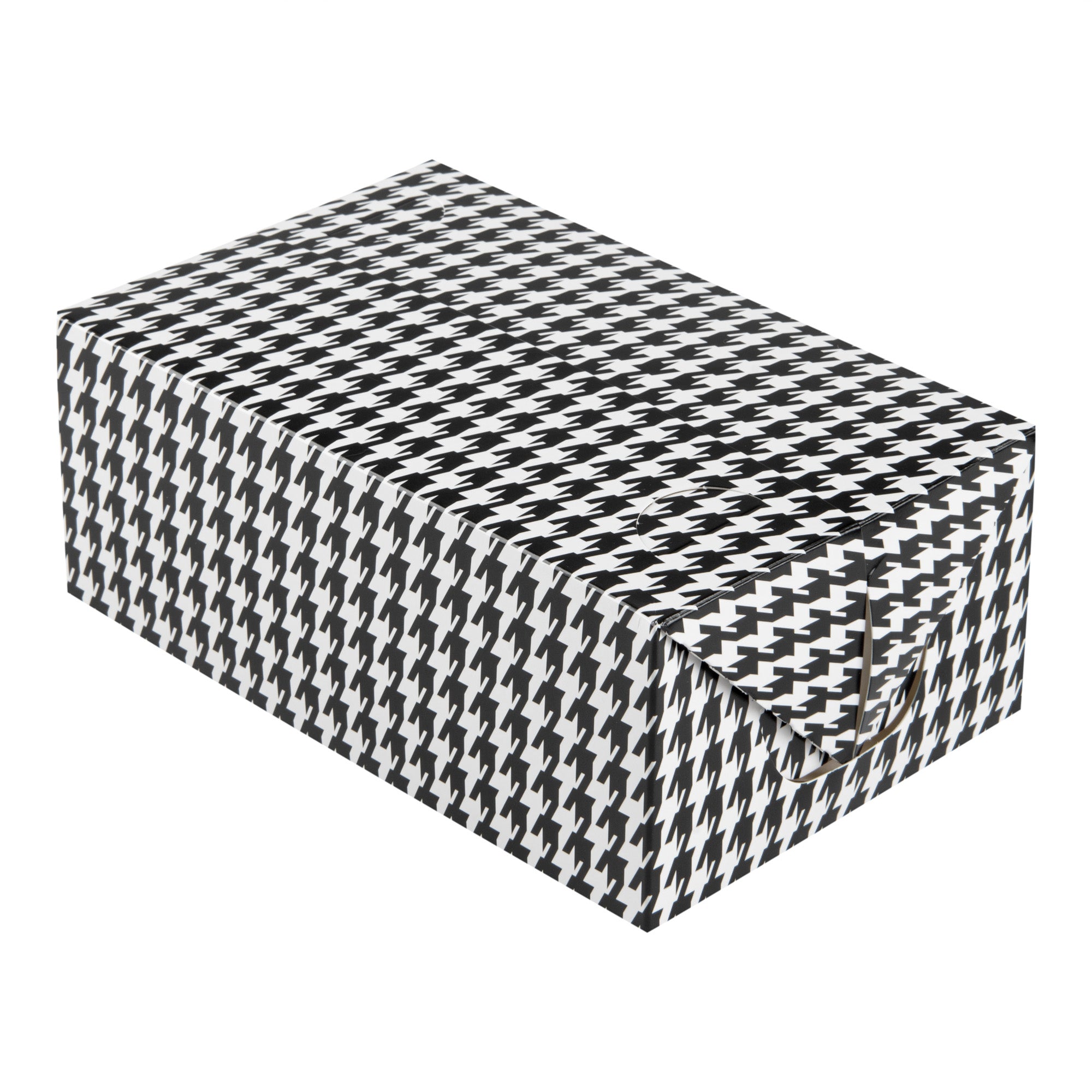 Bio Tek 47 oz Black Houndstooth Paper Lunch / Chicken Box - with Fast Top - 7" x 4 1/2" x 2 3/4" - 400 count box