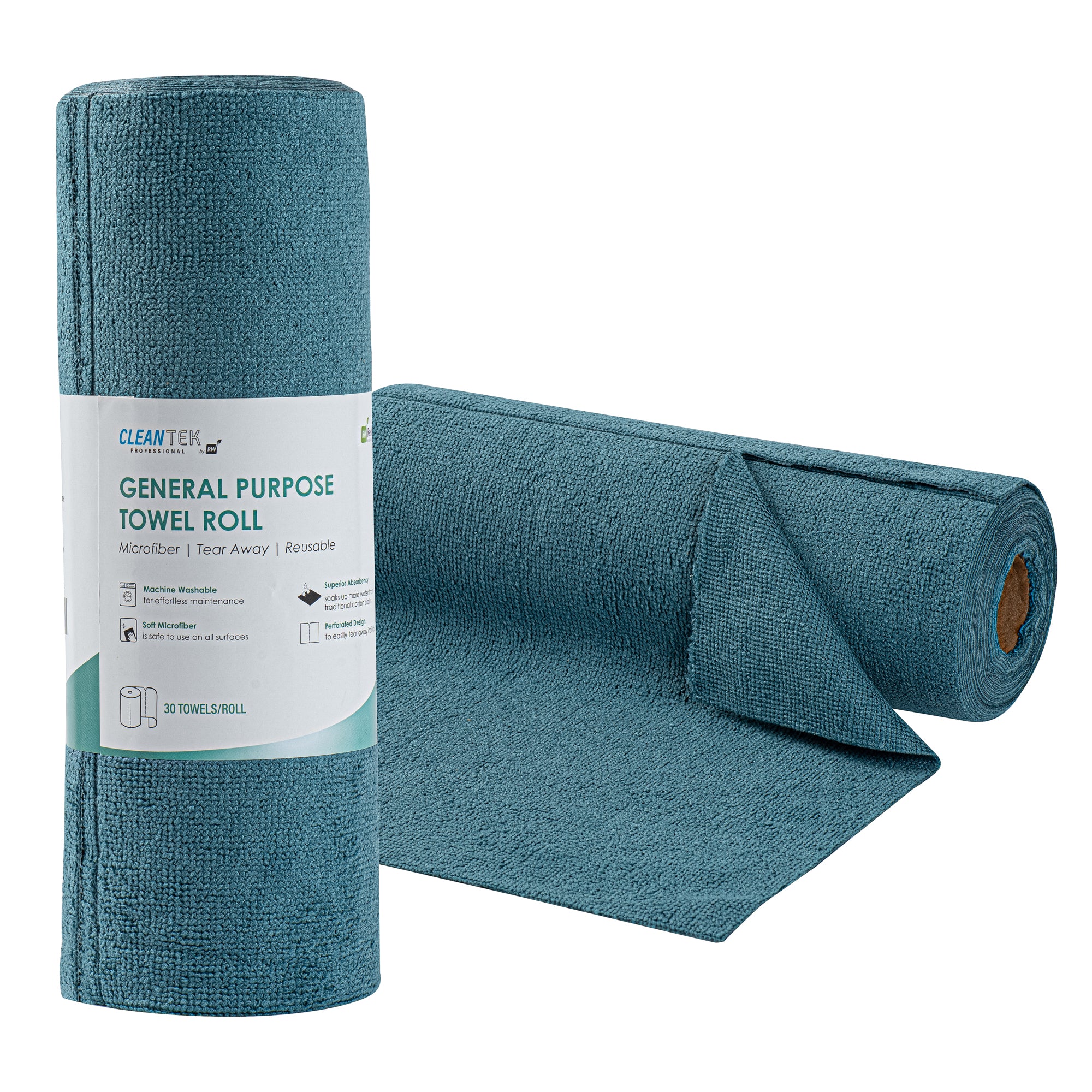 Clean Tek Professional Teal Microfiber General Purpose Towel Roll - Tear Away - 11 3/4" x 11 3/4" - 300 count box