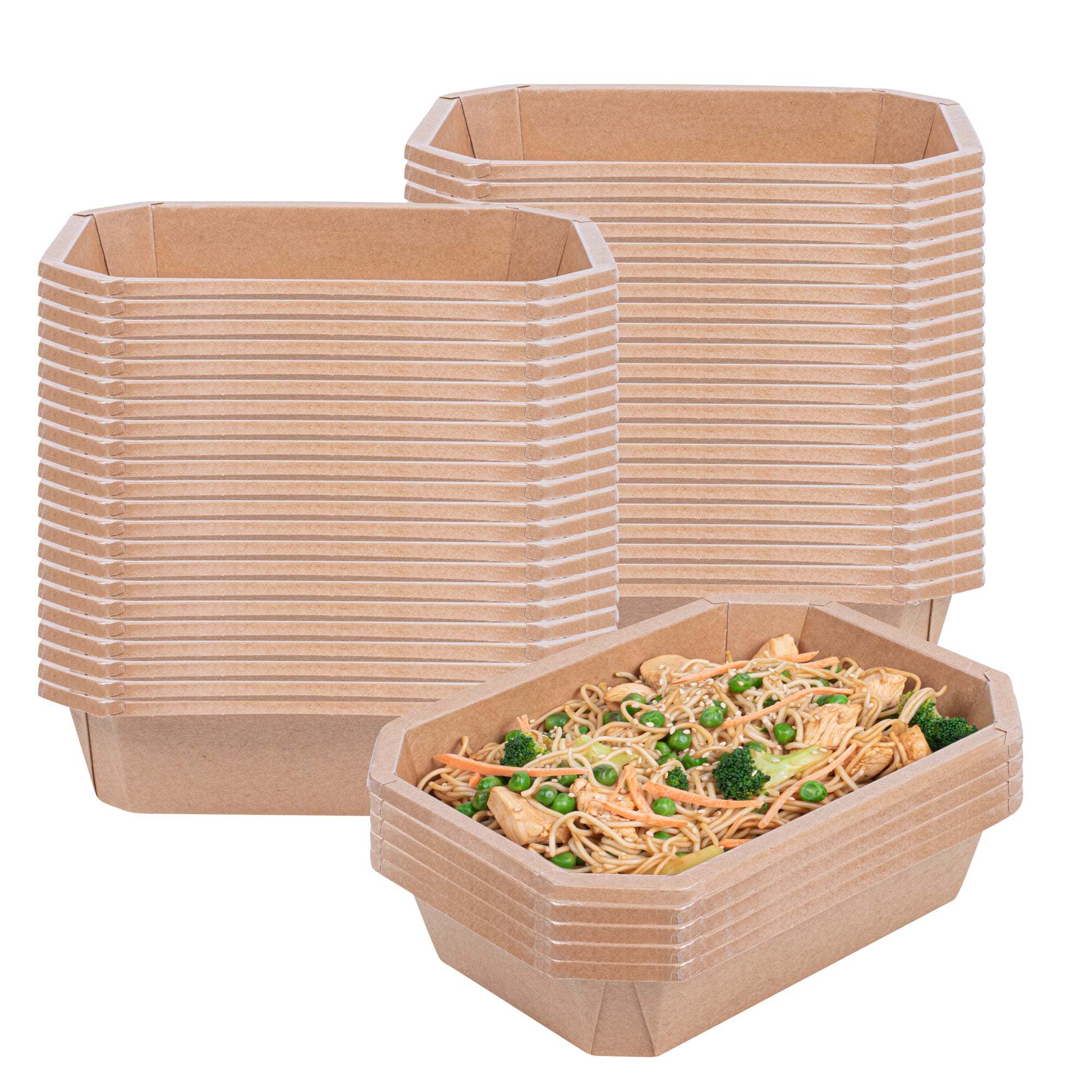 Sustain 41 oz Octagonal Kraft Paper Take Out Container - with PLA Lining, Compostable - 8 3/4" x 6" x 2" - 100 count box